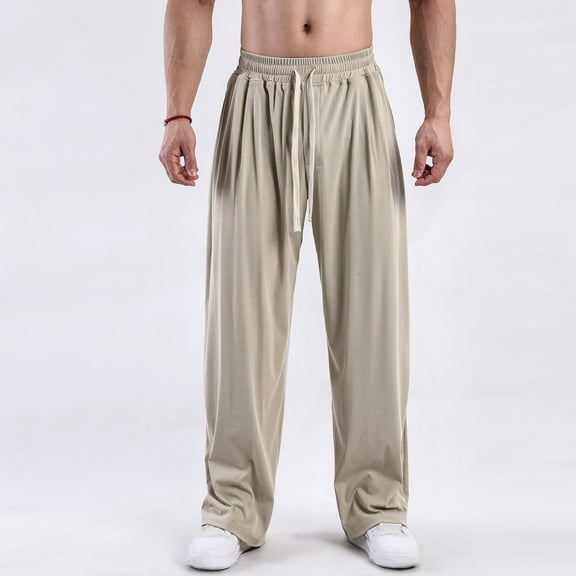 JXMVOJ Mens Casual Linen Pants Loose Fit Elastic Drawstring Waist Straight-Legs Summer Yoga Beach Long Pants