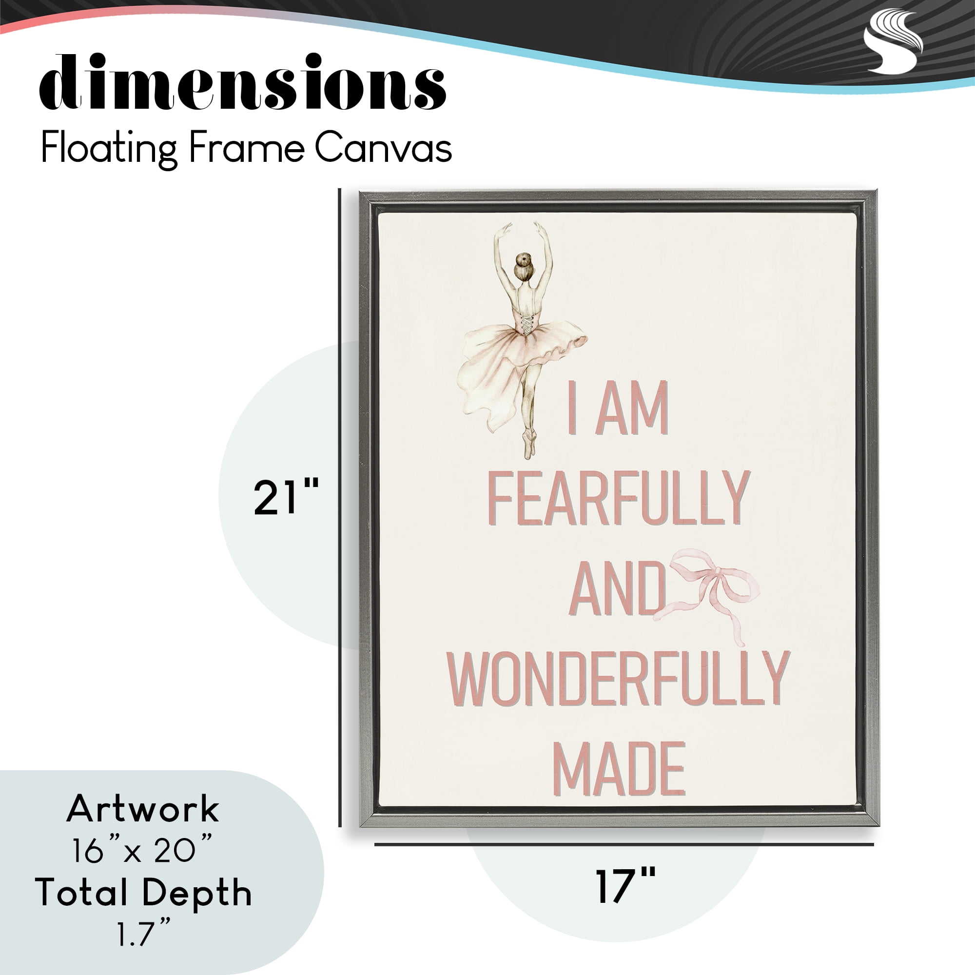 Wonderfully Made Ballerina Gray Framed Floater Canvas Wall Art, design by Kim Allen