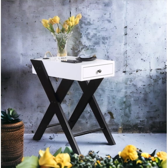 Stylish White and Black Accent Table That Has a Built-in USB Port