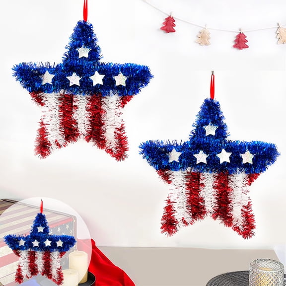 Nkmbld 4th of July Wreath, Patriotic Wreaths for Front Door, Handcrafted Flag Wreath for Memorial Day Veterans Day Front Door Decoration Hanging Ornaments