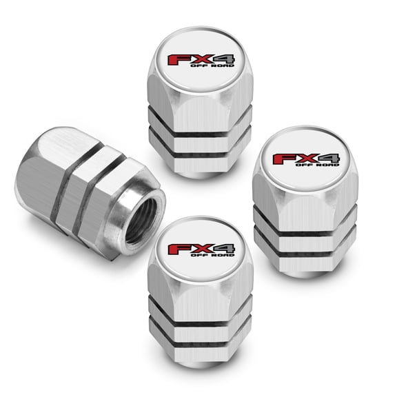 iPick Image for Ford F-150 FX4 Off Road in White on Silver Chrome Hexagon Shape Aluminum Tire Valve Stem Caps, Official Licensed