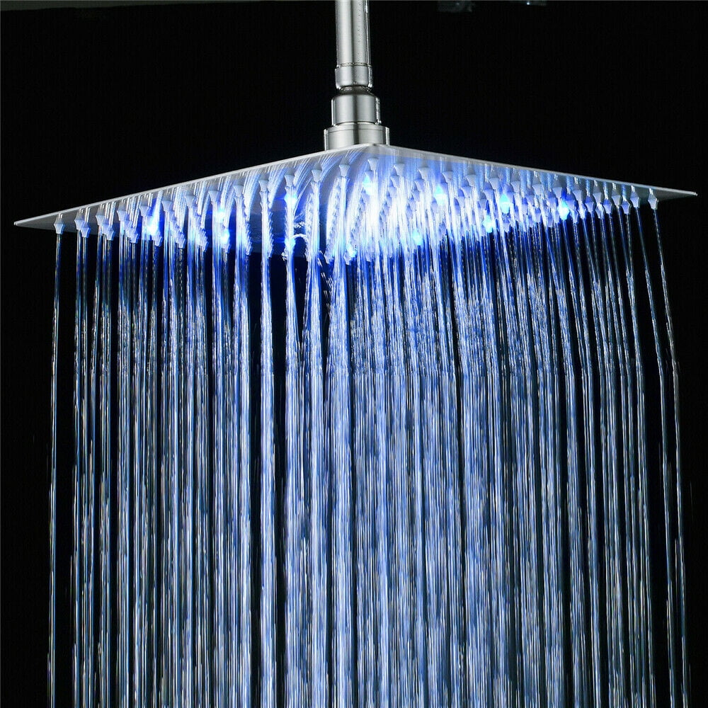 12inch LED Shower Head Wall/Ceiling Mount Rain Square Top Sprayer Brushed Nickel 