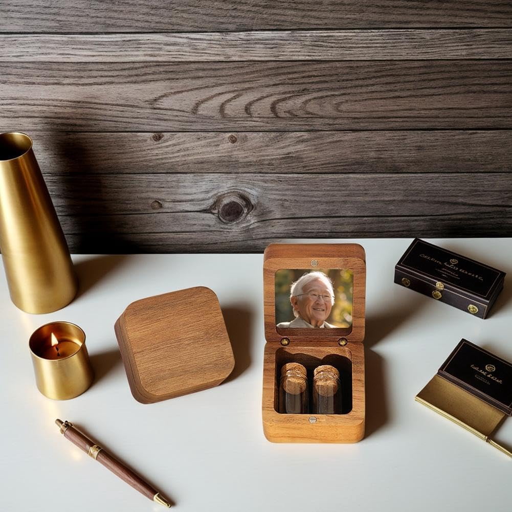 Customized Wooden Box for Ashes - Small Glass Urn for Pets Ashes Keepsake,Personalized Pet Hair Keepsake Box,Wooden Pet Fur Memorial Boxs with Photo,Gifts for Pet Lovers Friends