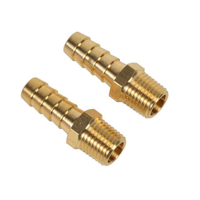 Paquete de 2 adaptadores de montaje de manguera de latón de 3/8" de púa x tubo macho NPT de 1/4"