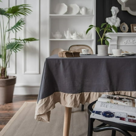 

XmhyTop lotus leaf edge polyester linen plain color tablecloth plain color dining table home rectangular tablecloth decoration (gray 140 * 140cm)