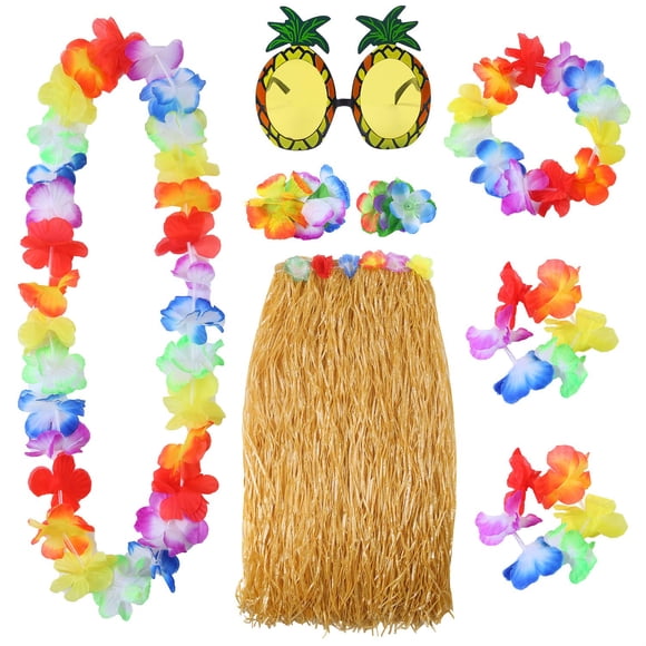 Conjunto de falda hawaiana Hula Grass Elcoho con gafas de sol y leis