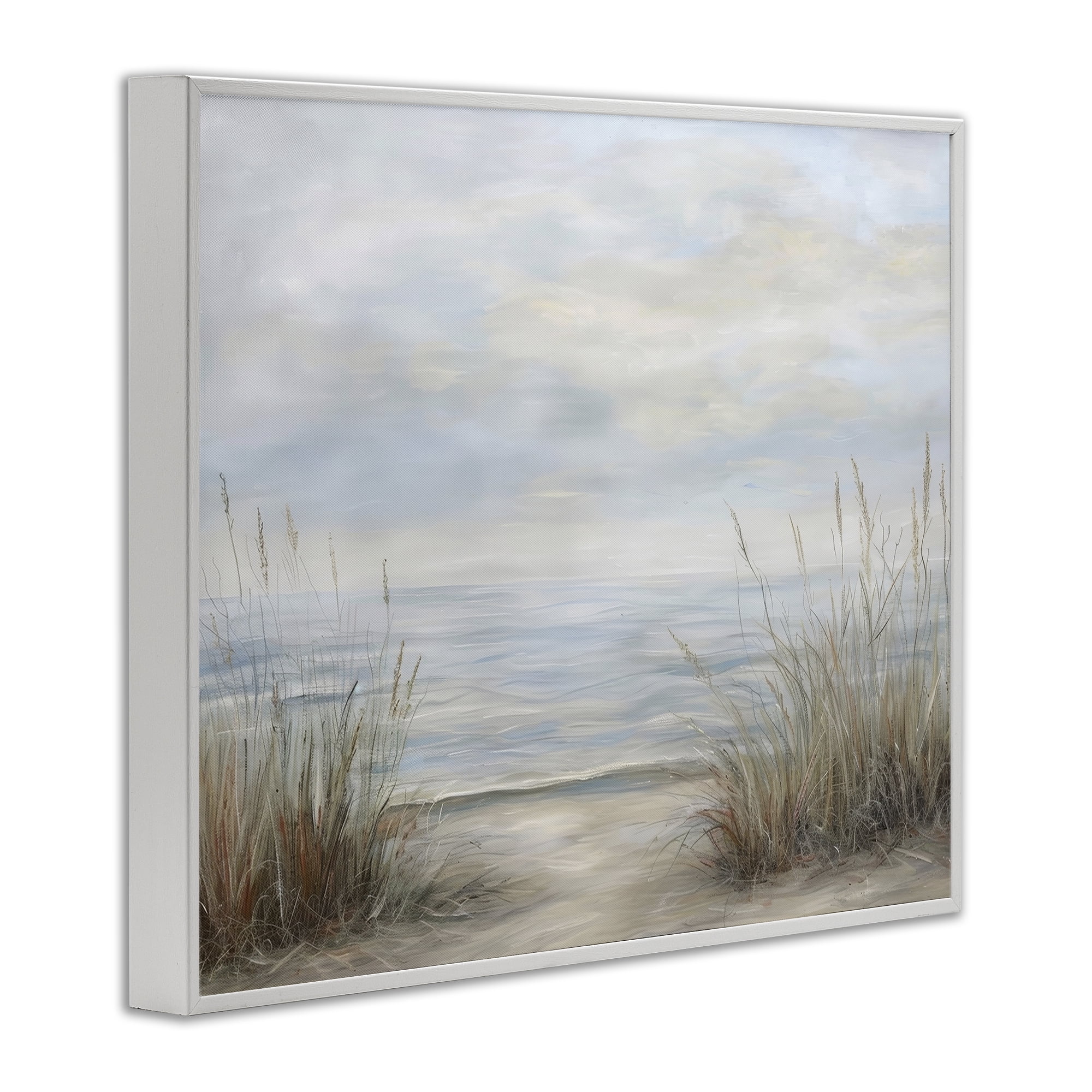 Stupell Industries Silent Beach with Seaside Dunes White Framed Giclee Art, design by Petal Prints Design