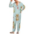 thumbnail image 5 of Cute Lion Cubs Floral Print Unisex Adult Onesie Pajamas with Pockets for Women Men Hooded Loungewear, 5 of 8
