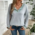 thumbnail image 4 of ZUKMRJPC Womens Quarter Button Sweaters Fall Trendy Patchwork Long Sleeve V Neck Shirts Collared Pullover Sweatshirt Casual Work Knit Tops, 4 of 5