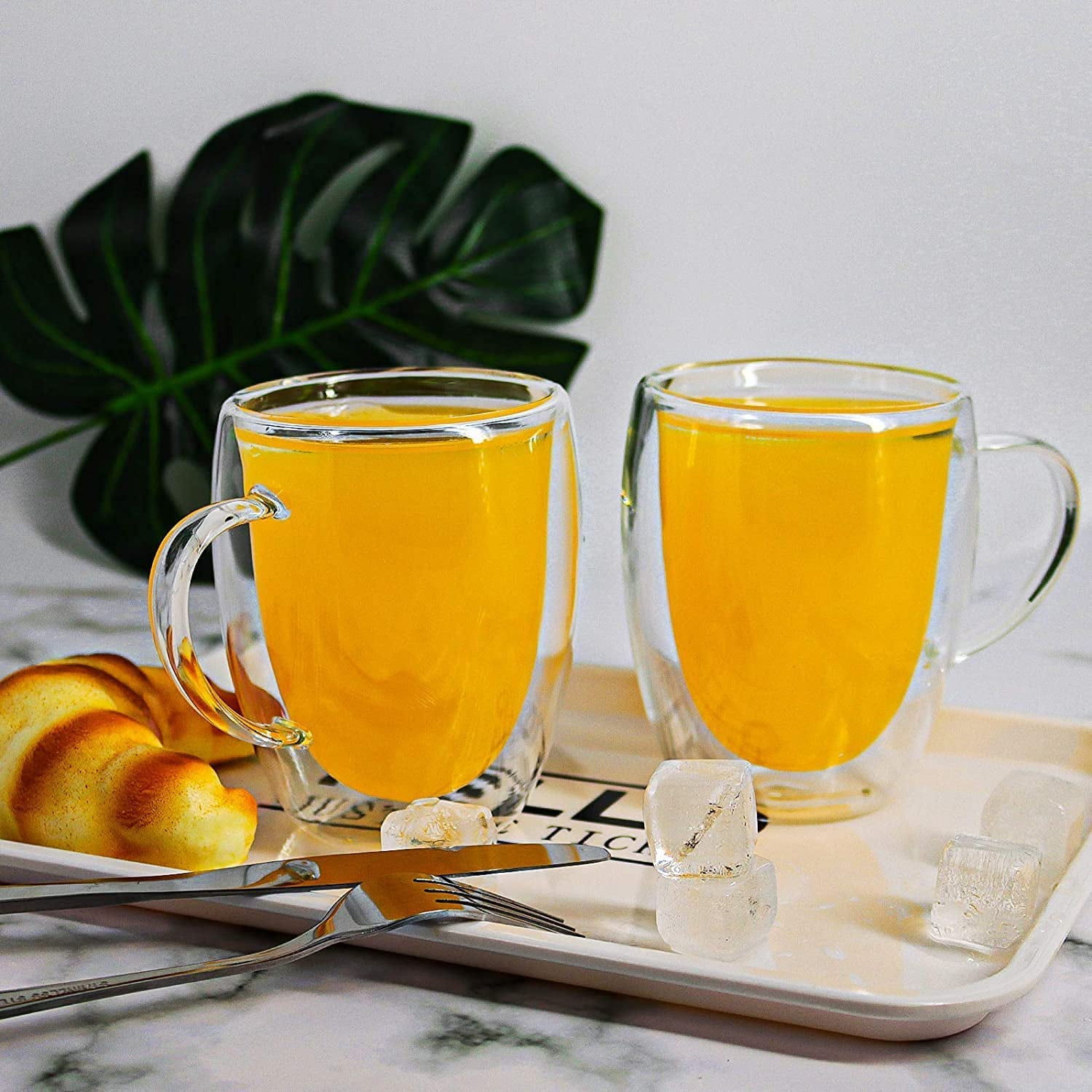 PARACITY Glass Cup 15OZ Clear Coffee Mug with Lids Spoon for Breakfast  Tea,Milk,Beverage,Oats,yoghurt