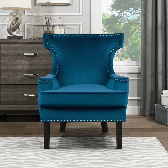 OakvillePark Sigfridson Velvet Upholstered Accent Chair, Blue