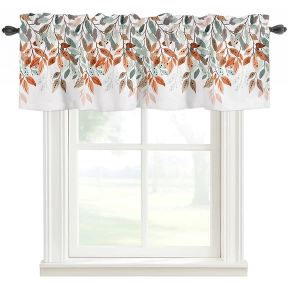 Valances for Windows, Vintage Leaves Light Filtering Window Treatment Valances for Living Room/Bedroom/Bathroom Windows, Summer Botanical Pastoral Watercolor 42"x 12" Rod Pocket Kitchen Curtains
