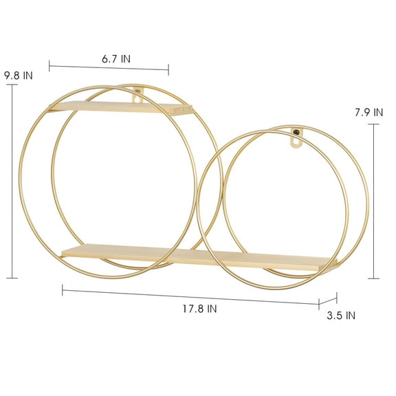 2 Tier Floating Shelves Circular Metal Hold Plants Photos Home Decor Ornaments