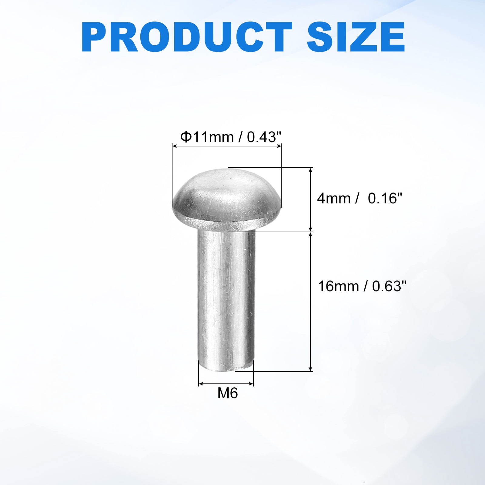 Uxcell 150 Pack Brazier Head Solid Aluminum Rivets, M6 Dia x 16mm Length Round Head Aluminum Boat Rivets for Repairing Boats, Machinery, Aircraft, Automobile Industry