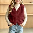 thumbnail image 3 of LIaqionyy Girls Fleece Vest V Neck Sleeveless Outerwear Kids Casual Lightweight Button down Sherpa Waistcoat with Pocket, 3 of 8