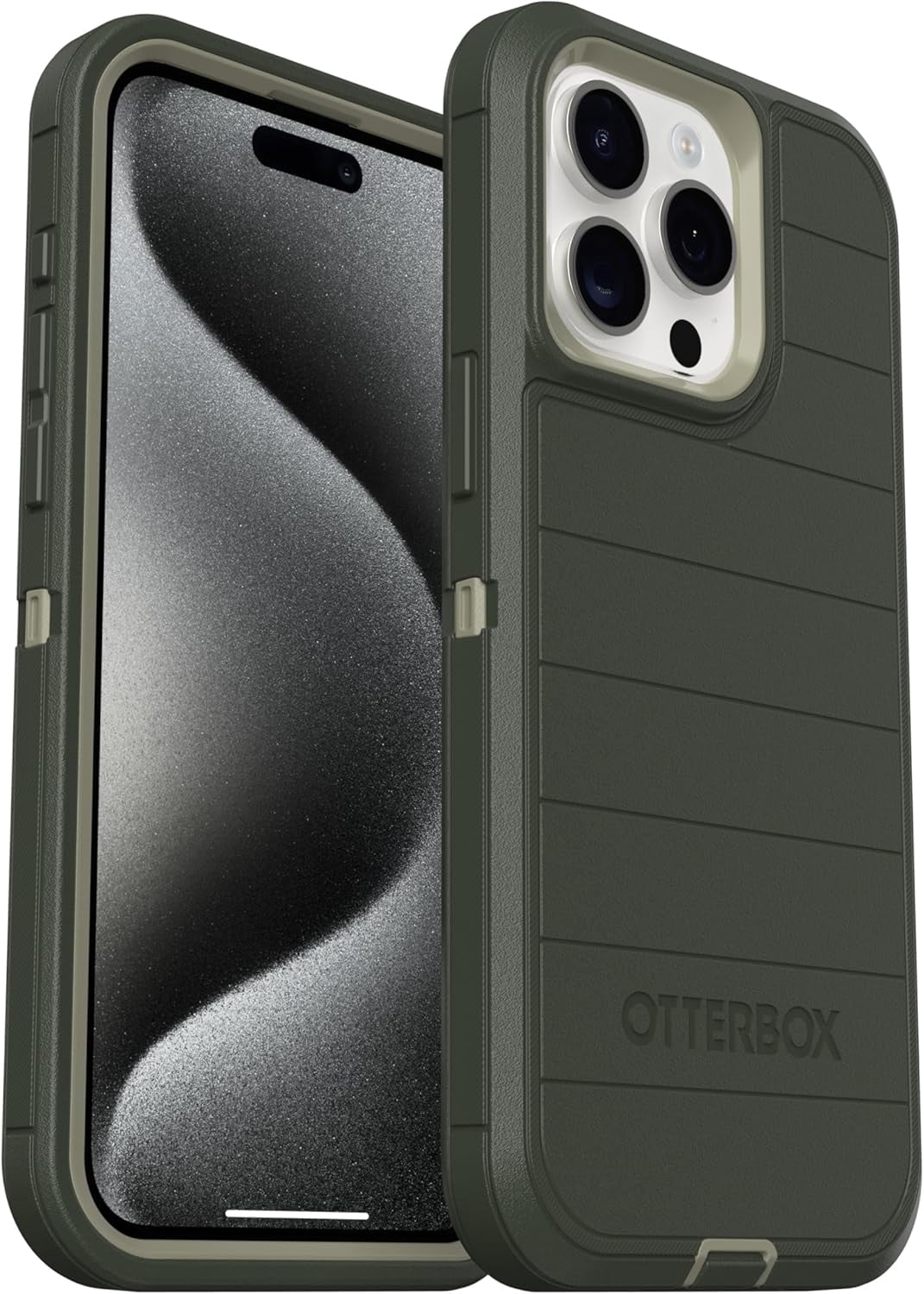 OtterBox iPhone 15 Pro Max (Only) - Defender Series Pro Case - Lichen the Trek (Green) - Case Only - Screenless - Rugged & Durable - with Port Protection
