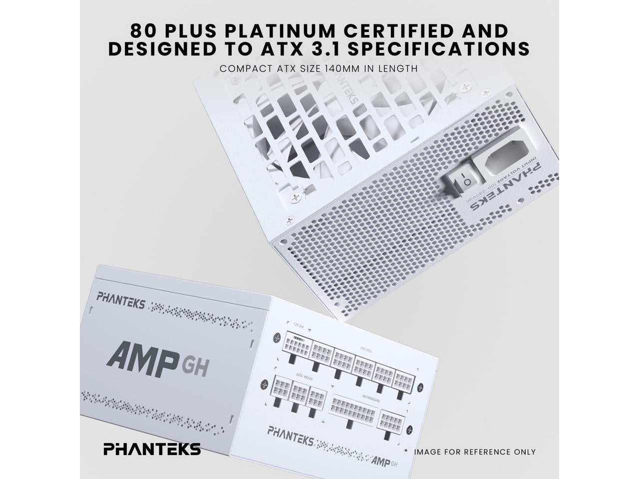 Phanteks AMP GH 750W Gold Power Supply, ATX 3.1 and PCIe 5.1 Platform, Fully Modular Individual Cables, Silent Fanless mode, White.