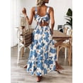 thumbnail image 5 of Blue And White Floral Print Sleeveless Tiered Maxi Dress For Women, 5 of 5