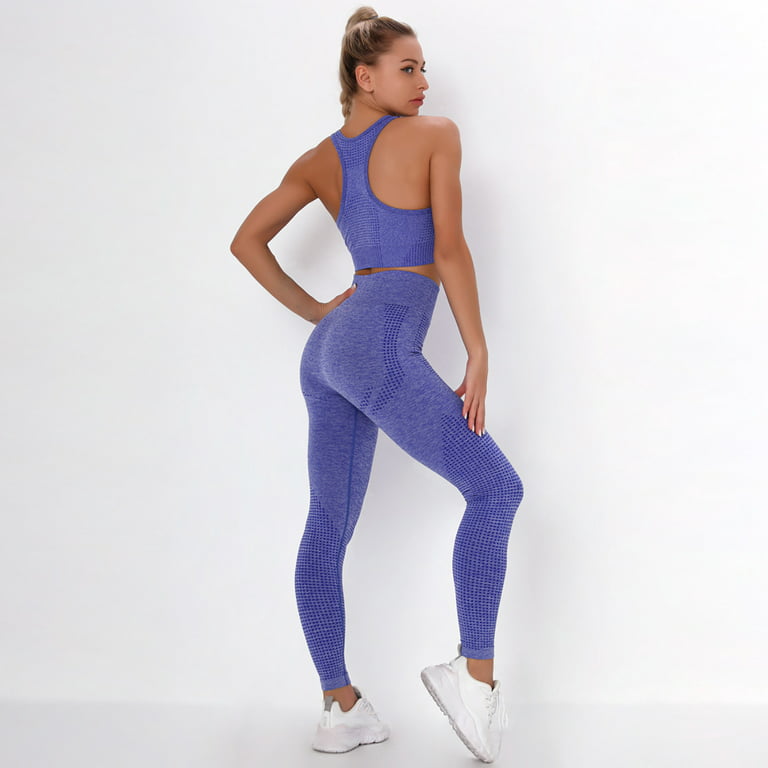 YWDJ High Waisted Compression Leggings for Women Pure Color Hip-lifting  Sports Fitness Running High-waist vest Yoga SuitBlueL 