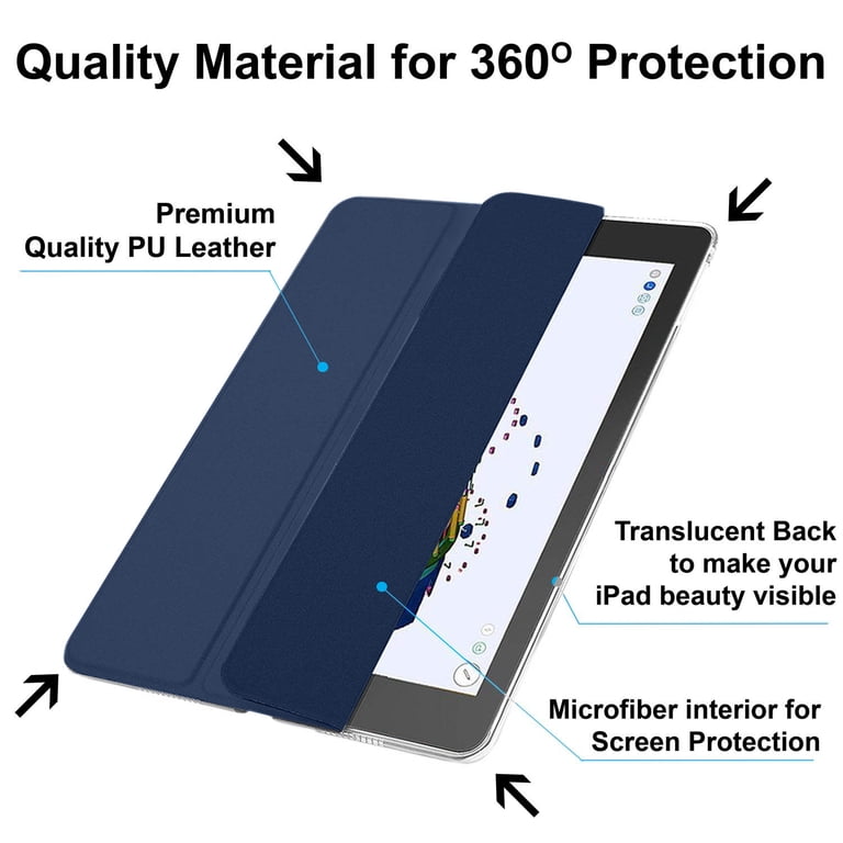 Coque Trifolio Pour IPad Pro 9.7" 2016 – Polycarbonate Translucide Bleu Marine, Fonction Veille/réveil