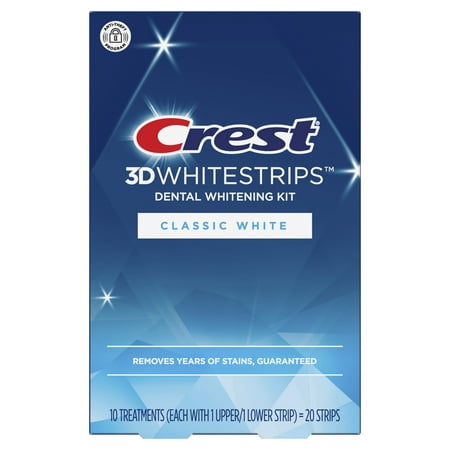Crest 3D White Strips Classic White at-Home Teeth Whitening Kit, 10 Treatments