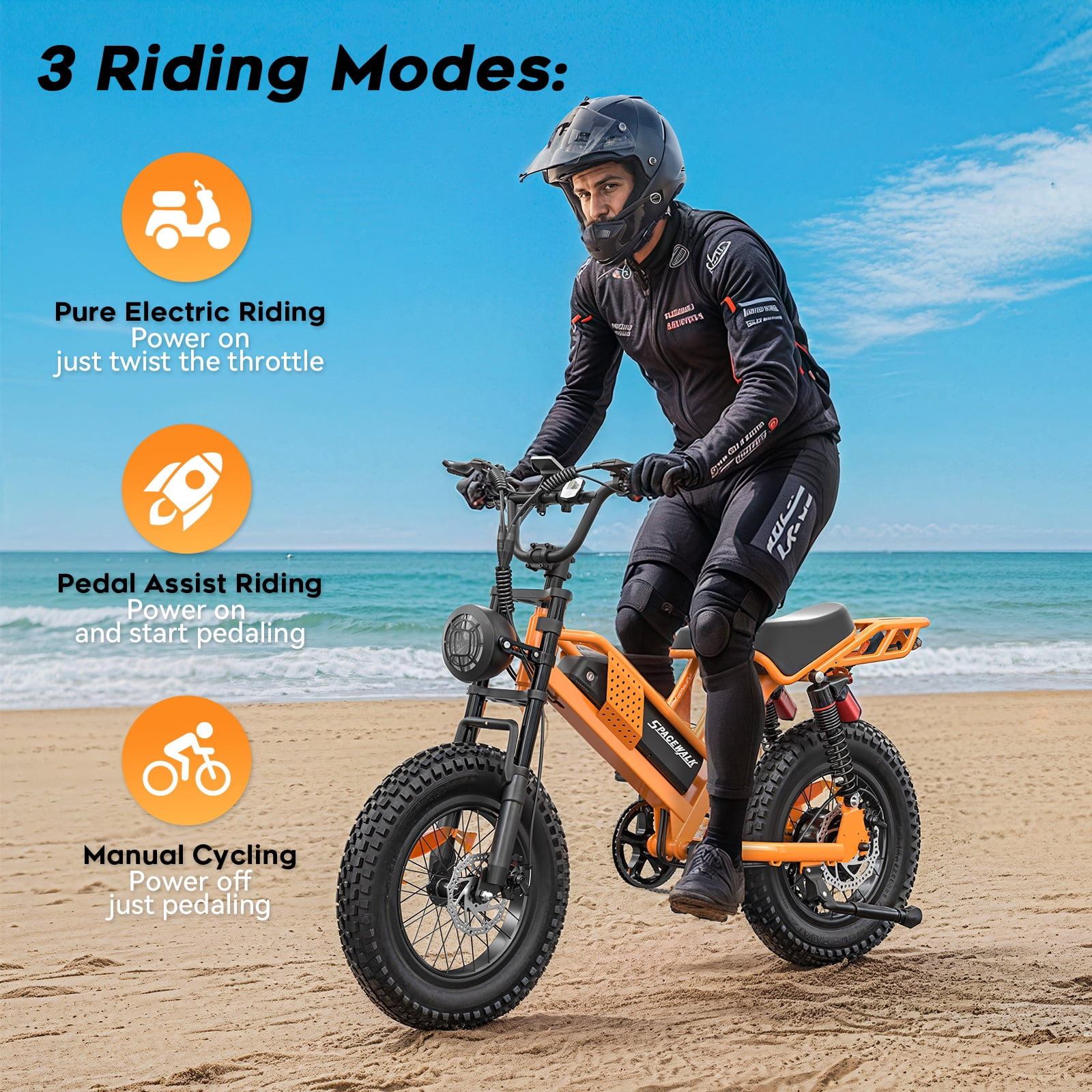 SPACEWALK Electric Bike for Adults, 750W Motor, 20"x4" Fat Tires, 25mph Top Speed, 48V 15Ah Removable Battery, Dual Front & Rear Suspension for Smooth Riding