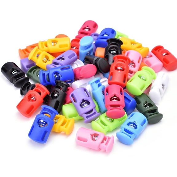 RYLZX 30 PCS Colorful Plastic Spring Cord Locks for Drawstring, Paracord Toggle Stopper Clasp Elastic Shoeslace Lock Sweatpants Hoodie String Clips Bungee Swim Goggles Gloves String Lock Replacement