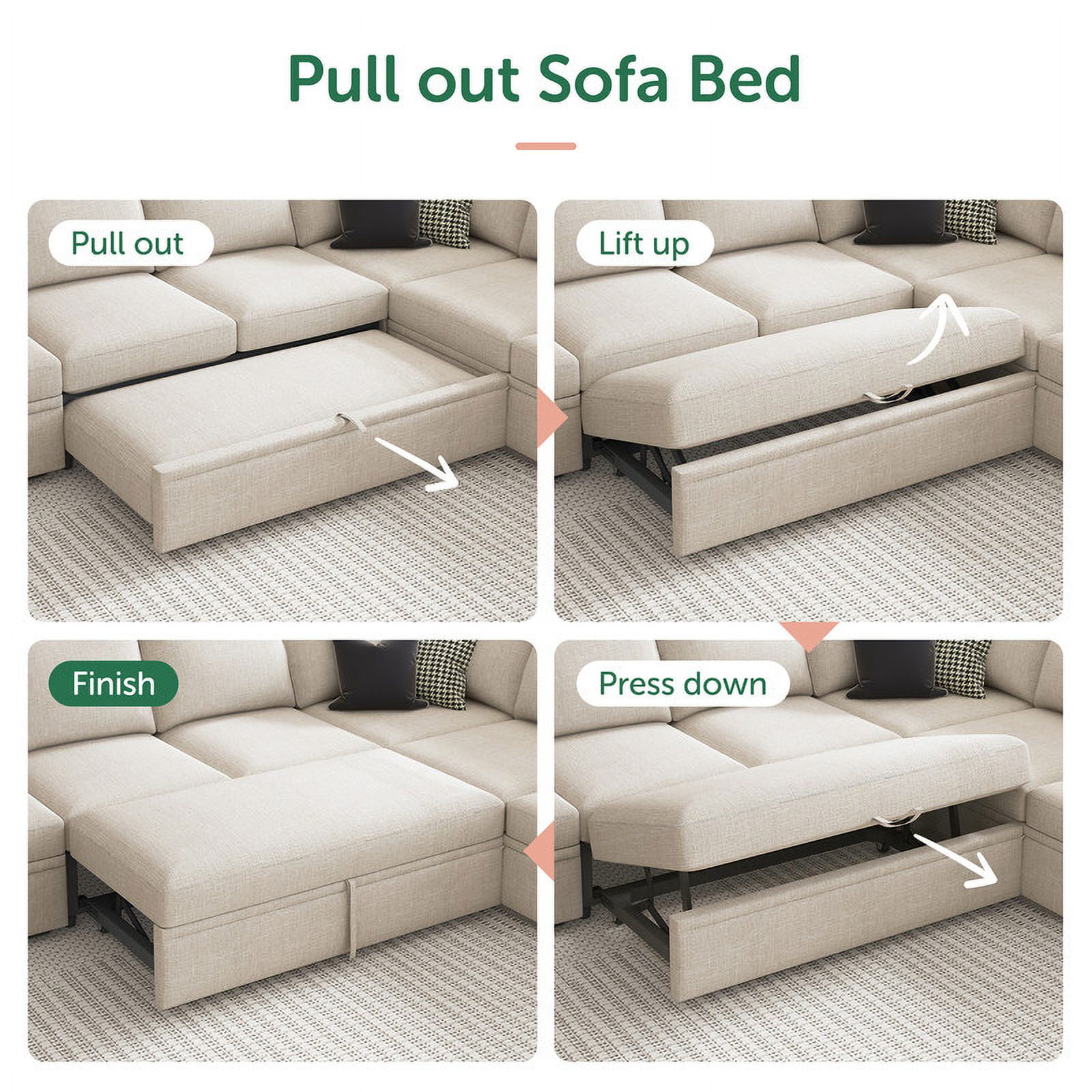 Marrber Convertible Linen Sleeper Sofa Couch Pull Out Sofa with Storage for Living Room Furniture Sets, Beige