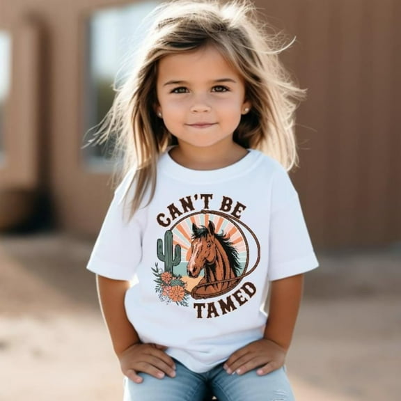 Can'T Be Tamed Western Horse Kids Tee Shirt, Toddler T-Shirt, Western Rodeo Cute Tee, Loves Riding Horses, Country Farm Girl Gift TODDLER SHORT SLEEVE TEE BELLA CANVAS 3001T