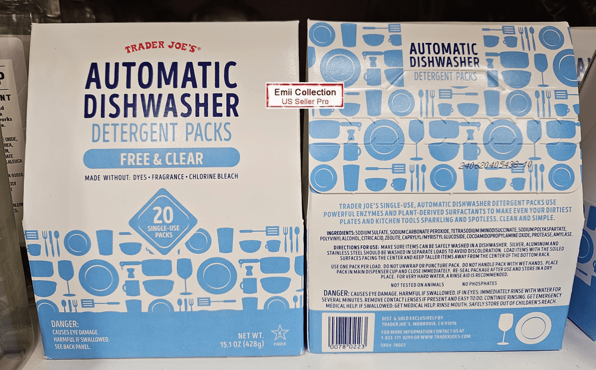 Trader Joe’s Automatic Dishwasher Detergent Packs Free & Clear 15.1oz 428g (2 Packs)