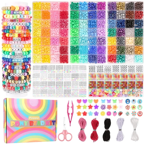 Kit para hacer pulseras Pizooro Pony Beads, 3700 unidades con cuentas con letras