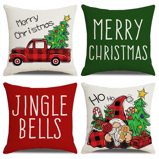 Kearding 4 piezas funda de almohada de Navidad decoración Año Nuevo DIY funda de almohada a prueba de polvo sofá cama hogar Oficina coche Kits de decoración para fiestas