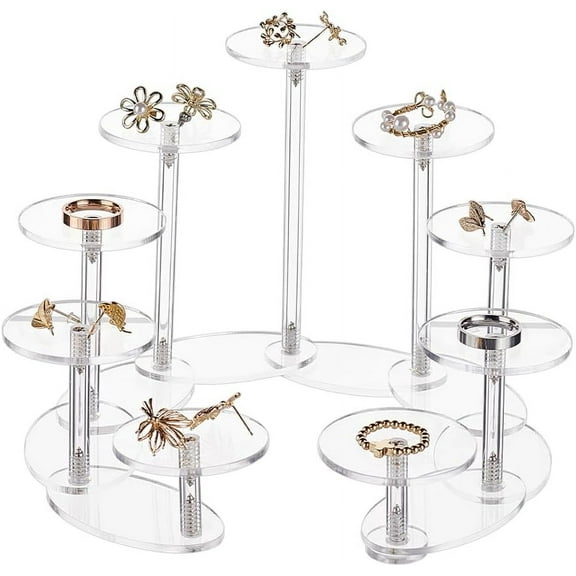 9-Tier Acrylic Display Stand Adjustable Display Riser Acrylic Tiered Display Stand with Protective Film Assemble Round Display Stand for Party Exhibition Cupcake Collections Storage 1pc