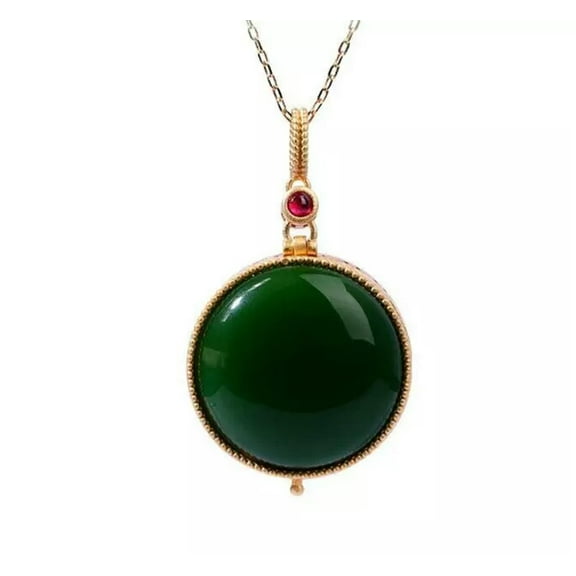 HOOUN Green Jade Pendant Necklace Charm 18K Gold Plated Chain Dainty Gemstone Gift