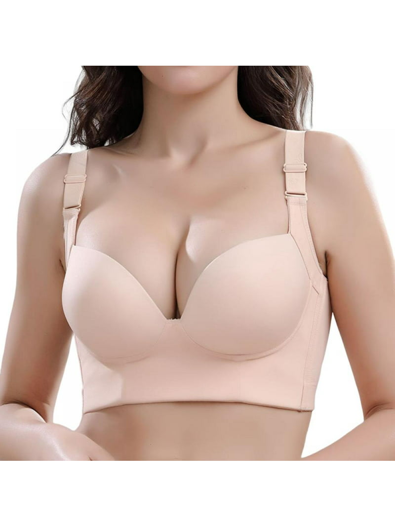 HEVIRGO Adjustable Straps Women Bra Solid Color Padded Uplift Bra Widened  Strap Full Back Coverage Push Up Comfortable Lady Bras Daily Wear Clothes