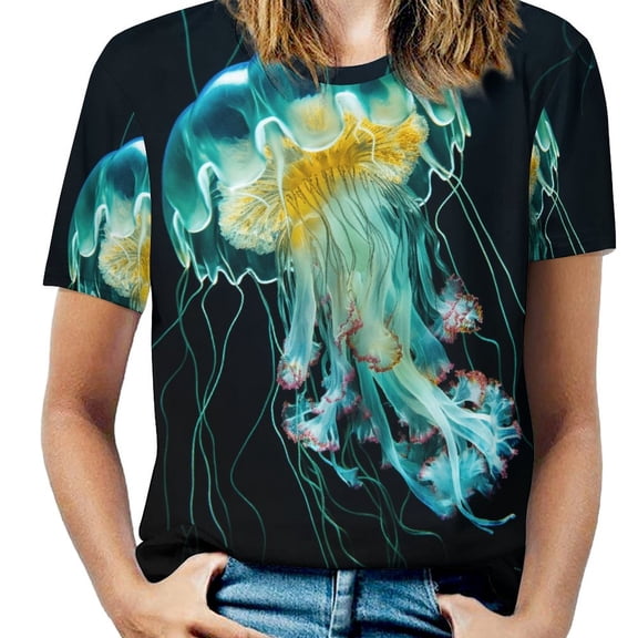 Jellyfish Ocean Style T Shirts Basic T-Shirt Short Sleeve Ladies Tee Shirt Summer Graphic Clothing