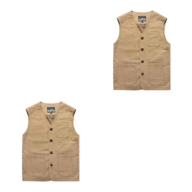 Youkk Gilet Classique et Polyvalent pour Papa avec Multiples Poches Multi-Poches Kaki G 2ensemble