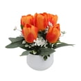 thumbnail image 1 of Mini tulipanes artificiales en maceta, flores falsas tipo bonsái, arreglo floral artificial realista para decoración de interiores, plástico, para escritorio, mesa o como detalle decorativo, 1 of 6