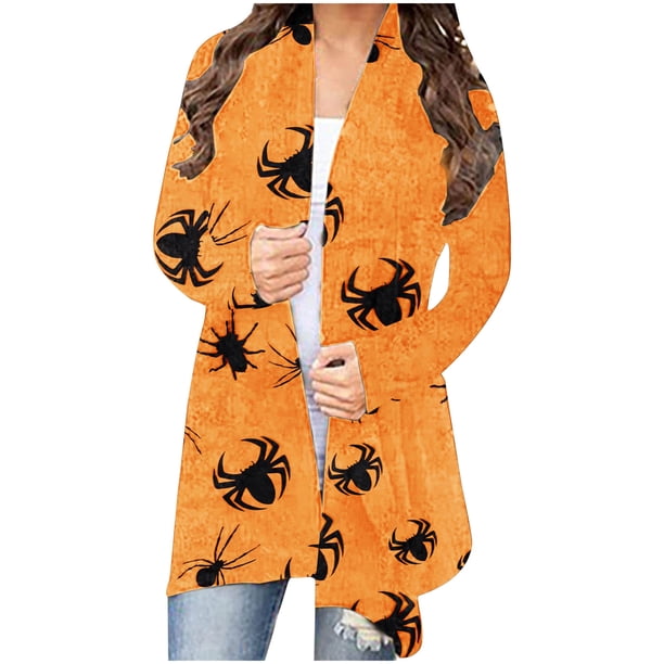 Blusa cárdigan de manga larga con estampado de Halloween a la moda informal y sexy para mujer Pompotops qwe21122