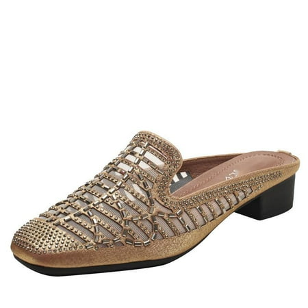 

Baotou Slippers Women s Summer Rhinestone Women Wear Non-slip Medium Heel Sandals Casual Lazy Ladies Sandals