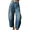 thumbnail image 5 of Women's Baggy Boyfriend Jeans Vintage Wide Leg Mid Rise Barrel Denim Ankle Pants, 5 of 6