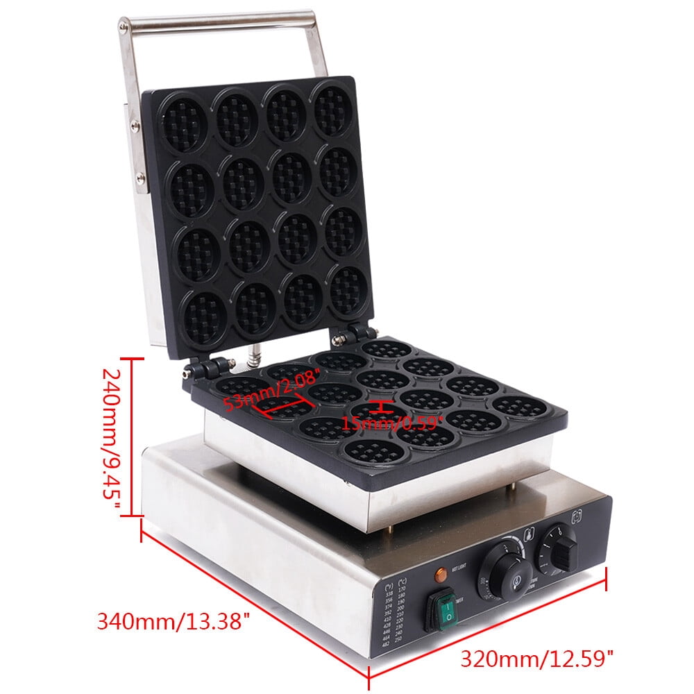 16 Grid Commercial Mini Waffle Maker 1750W Nonstick Electric Fast Waffle Making