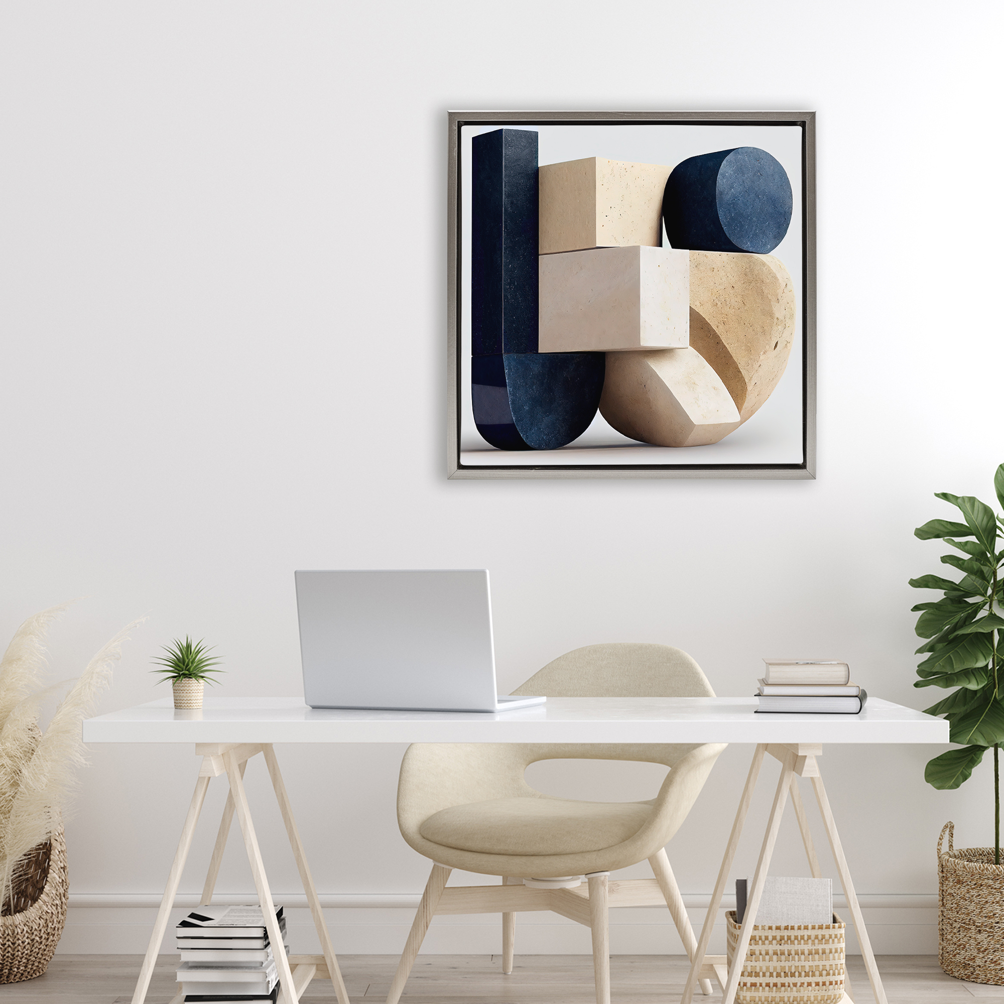 Shapes Of Things Geometric Contour Gray Framed Floater Canvas Wall Art, design by Sasha