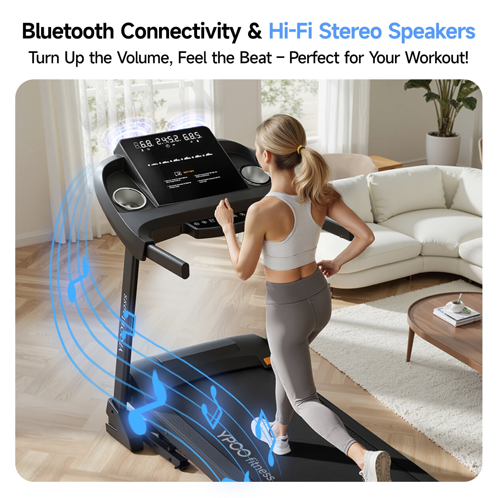YPOO Folding Exercise Treadmill for Home Use, Walking Pad with Incline, 8 mph Running, Auto Fold, Compact, 300 lb Capacity for Small Spaces