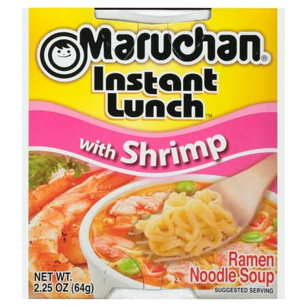 Maruchan Instant Lunch with Shrimp Flavor Ramen Noodles, 2.25 oz Shelf-Stable Cup(2 Packs)
