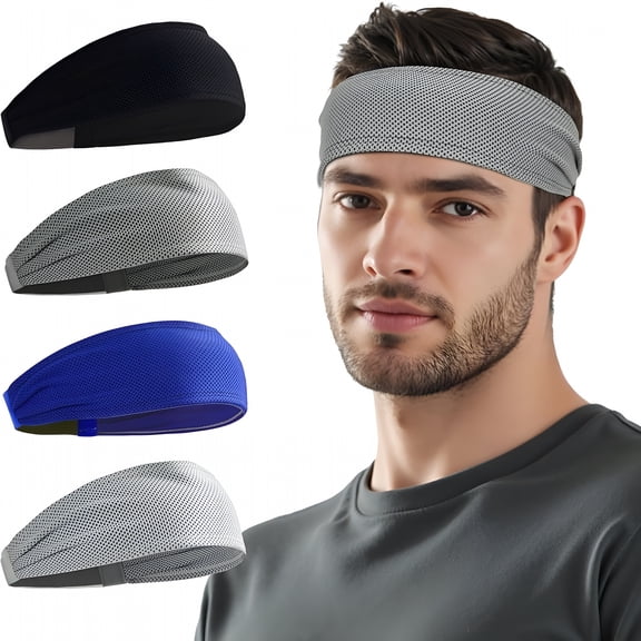 TELOLY Cooling Sports Headbands For Men: Instant Cooling Moisture Wicking Sweatbands Non-Slip, Quick-Dry Elastic Fabric Mens Headband For Gym Running Tennis Training Workout, Black