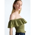 thumbnail image 4 of Scoop Women’s and Women’s Plus Off-the-Shoulder Smocked Ruffle Cotton Top, Sizes XS-4X, 4 of 5