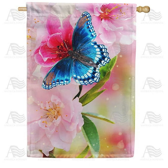 America Forever Spring Butterfly House Flag 28 x 40 inches Double Sided Pink Flower, Rose, Cherry Blossom, Colorful - Seasonal Yard Lawn Outdoor Decorative Summer Spring House Flag
