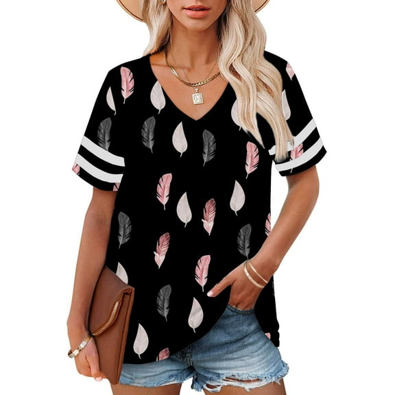 Bovemsi Plus Size V Neck T Shirts Women Short Sleeve Tops Casual Summer Tshirts Loose Fit Tee, Black Women's Summer Short Sleeve T-Shirts, XL