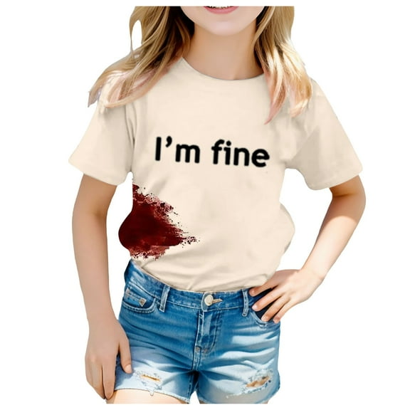 WERYOUNG Girls Boys T-Shirt Letter Tie Dye Printed Round Neck Short Sleeve Halloween Tshirt Top Toddler Trendy Birthday Tee,Beige,2-3 Years